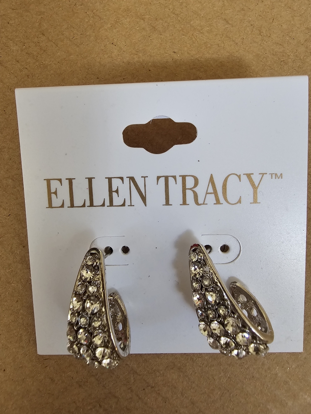 Ellen Tracy Gold Crystal-Accented Curved Hoop Earrings